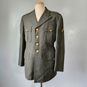 Vtg 1956 US Army Green 44 Wool Serge Dress Uniform Jacket 43R Newell Clothing
